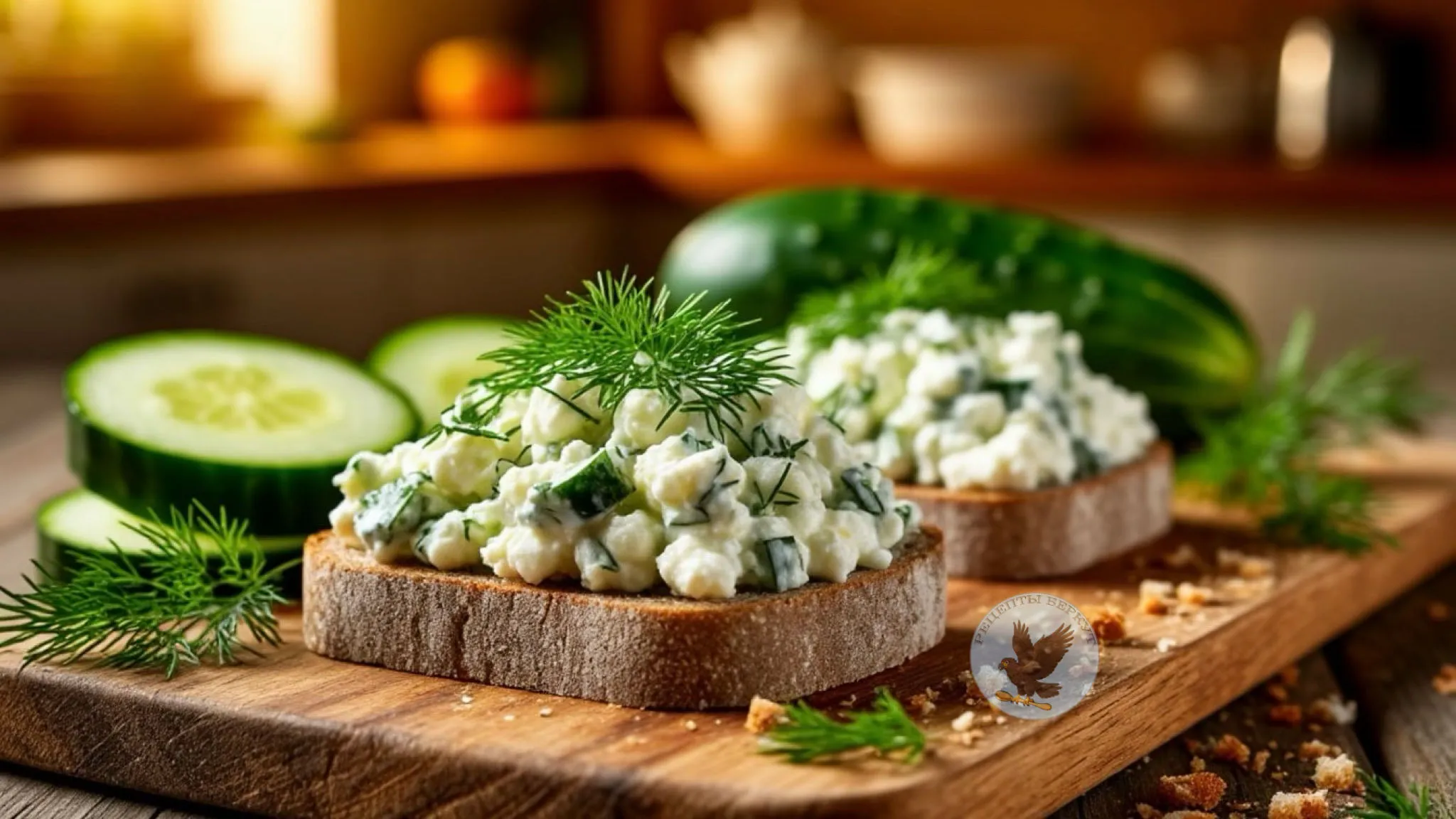 Тосты с творогом и огурцом