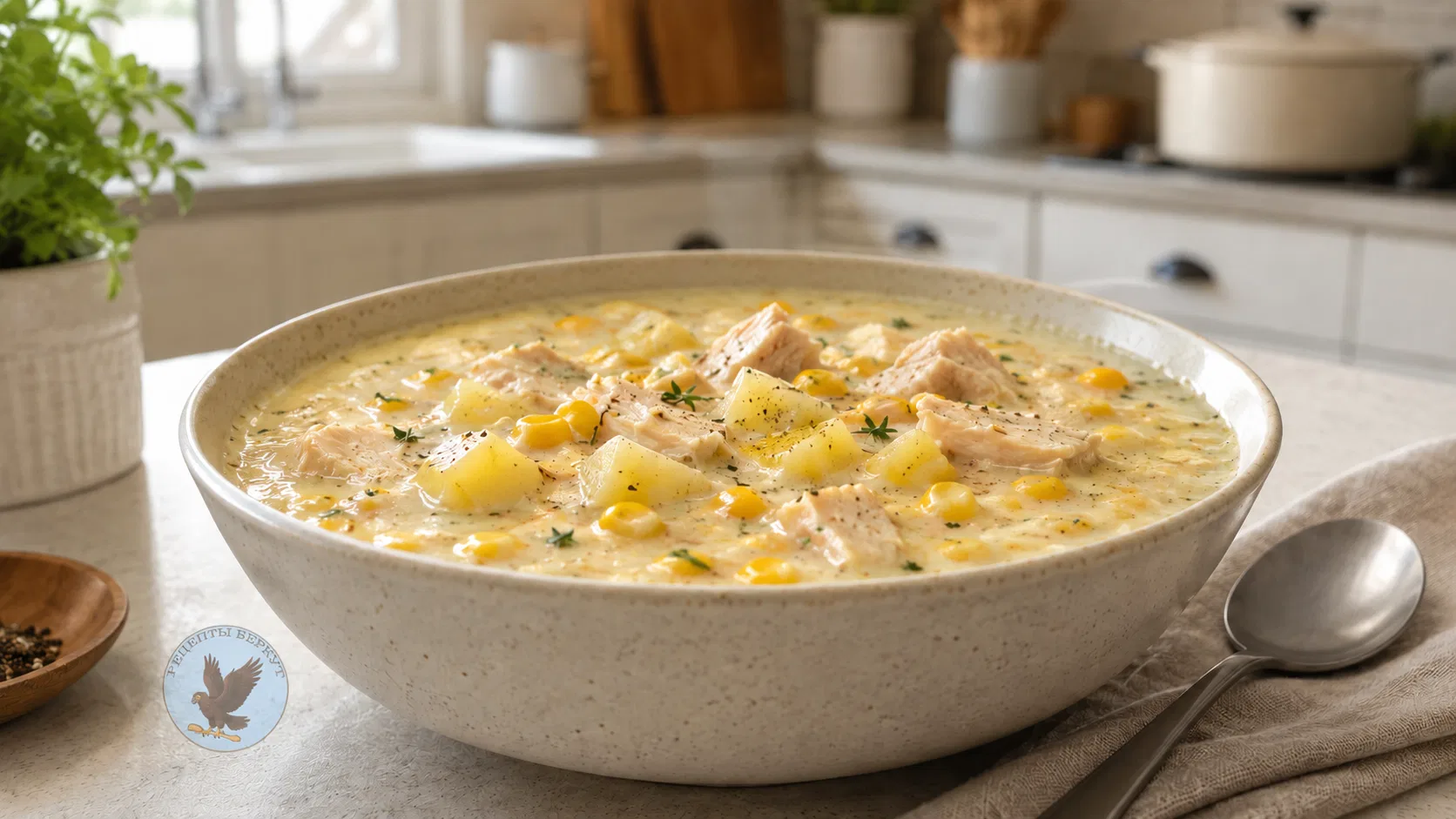 Суп чаудер с курицей и кукурузой