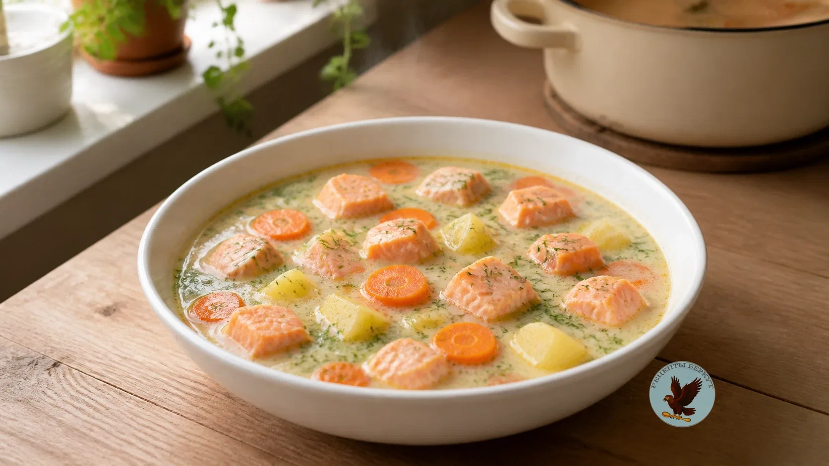 Сливочный суп с красной рыбой и картофелем