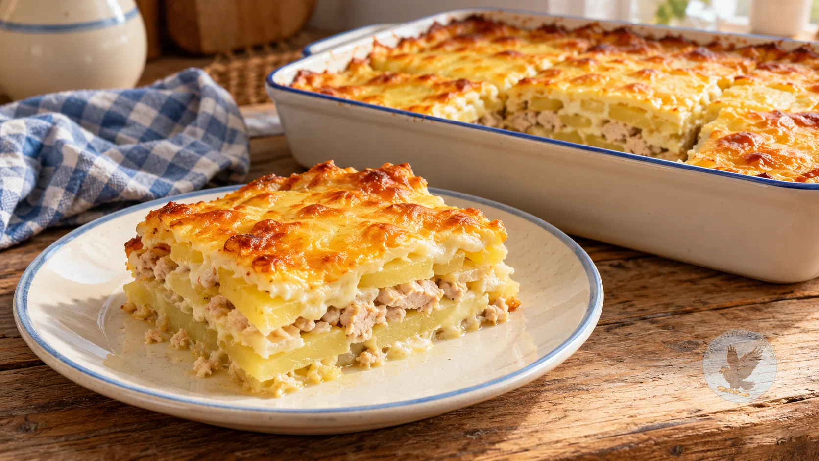Картофельная запеканка с куриным фаршем и сыром