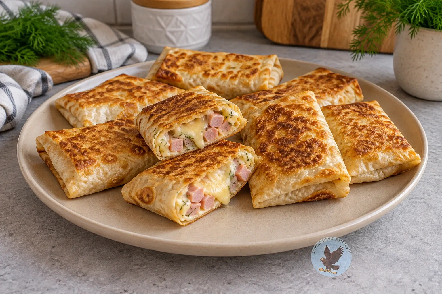 Конвертики из лаваша с ветчиной и сыром