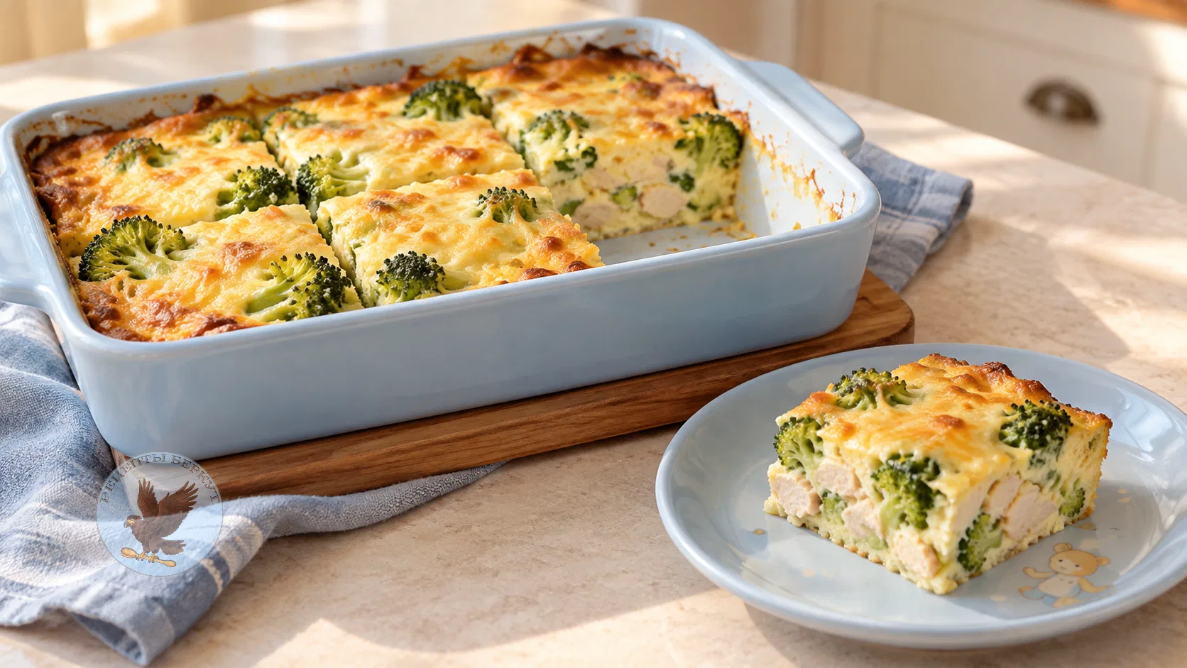 Запеканка из брокколи с курицей и сыром без жарки