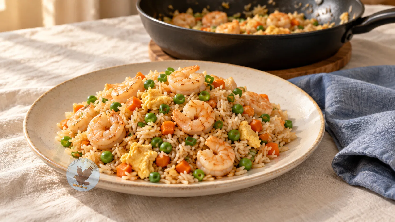Жареный рис с креветками и овощами